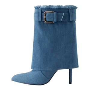 Elegant Blue Denim Heeled Boots